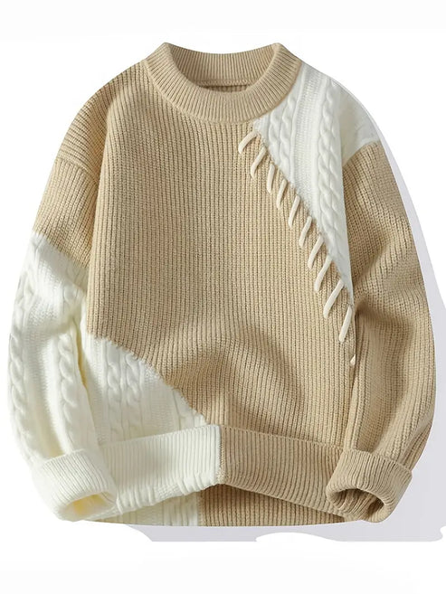 BrazilPrints Two-Tone Patchwork Knit Sweater – Beige & Ivory